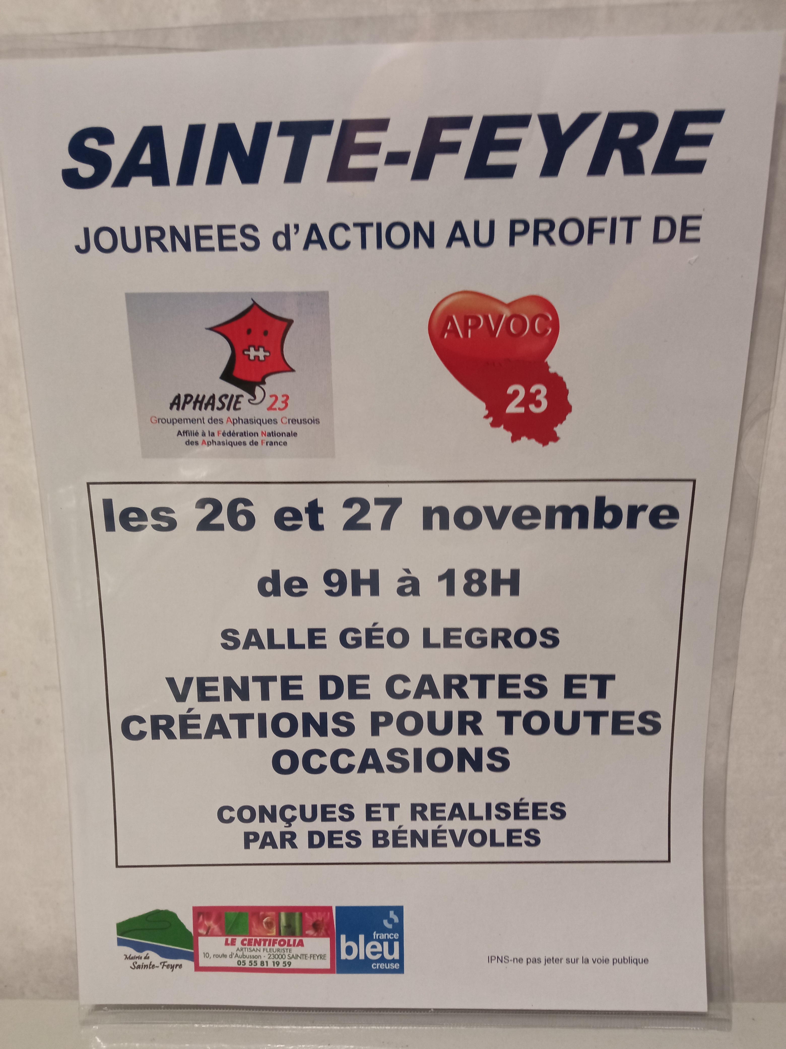 Journées d'action au profit d'APHASIE 23 et de l'APVOC 23.